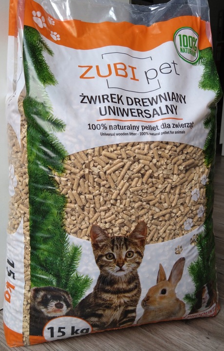 ZUBIPET Żwirek drewniany pellet jasny dla kota świnki królika 15kg natural