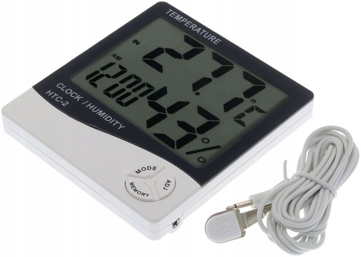 HIGROMETR TERMOMETR BEZPRZEWODOWA STACJA POGODY Z SONDĄ CZUJNIK ZEGAR