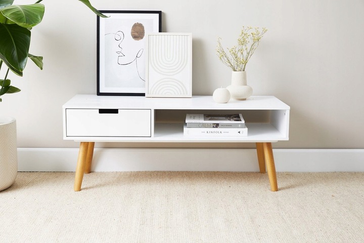 KOMODA Szafka RTV Kredens Regał na Telewizor z Szufladą BIAŁY