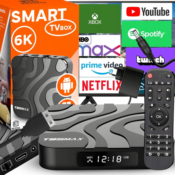 SMART TV BOX ANDROID 9 64BIT 6K WIFI 802.11N HDR + PILOT DEKODER LAN