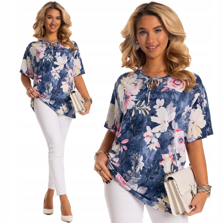 Elegancka Elastyczna Luźna BLUZKA PLUS SIZE Piękny Wzór