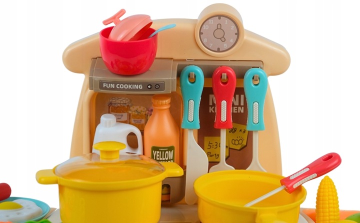 Duża Kuchnia Dla Dzieci 66 cm Kran Para Palniki + Akcesoria Spożywcze