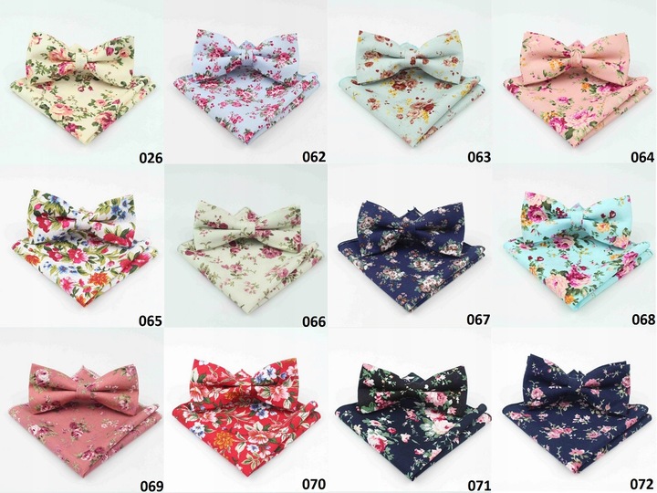 Piękna MUCHA MĘSKA i POSZETKA granatowa w kwiaty