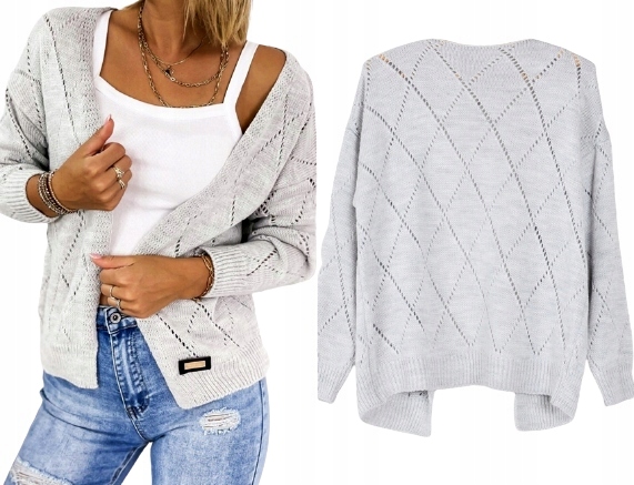 KARDIGAN AŻUROWY MODNA NARZUTKA SWETER AŻUROWY K55 M/L