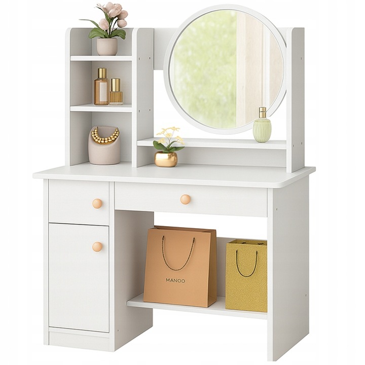 TOALETKA Z LUSTREM Z SZUFLADAMI BIAŁA DO MAKIJAŻU GLAMOUR STYL