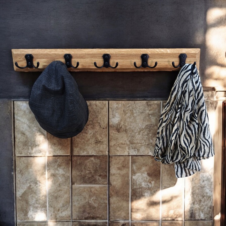 WIESZAK ŚCIENNY WISZACY LOFT DĄB 60CM 10 UCHWYTÓW NA UBRANIA DO