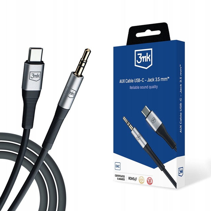 3mk Kabel AUX Cable minijack 3,5 mm - USB C 1 m