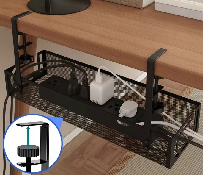 DUŻY ORGANIZER PÓŁKA WIESZAK NA PRZEWODY KABLE POD BIURKO BLAT