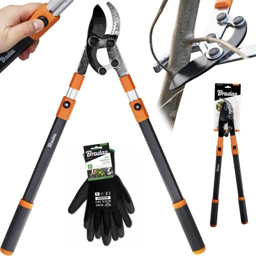 SEKATOR TELESKOPOWY KOWADEŁKOWY DO GAŁĘZI KRZEWÓW PĘDÓW OGRODOWY + RĘKAWICE