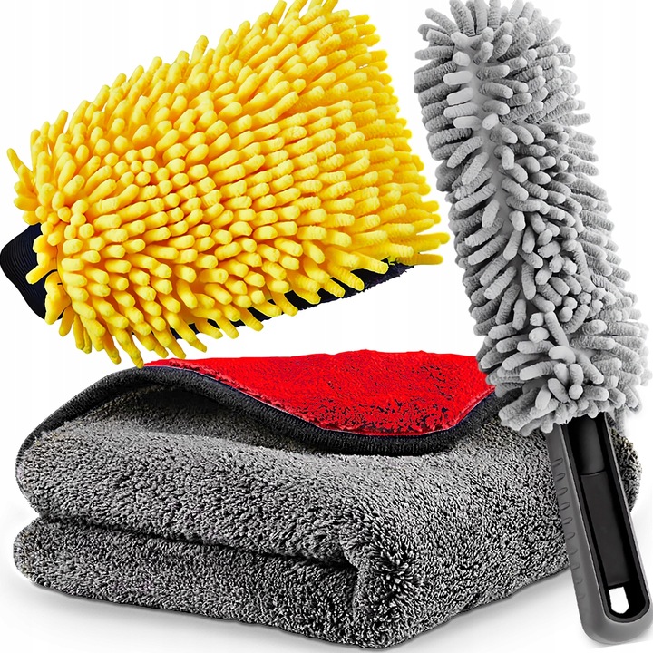 Zestaw Do Mycia Czyszczenia Osuszania Ręcznik Rękawica Szczotka Felg Auta