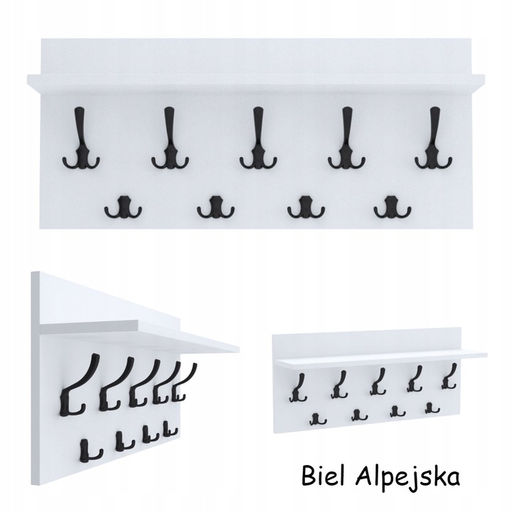 Wieszak na ubrania ścienny panelowy 9 haków 70x40 Biały