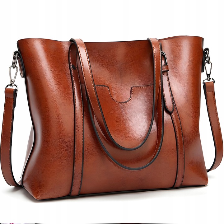 POJEMNA DAMSKA TORBA TOREBKA EKO-SKÓRZANA NA RAMIĘ BRĄZOWA