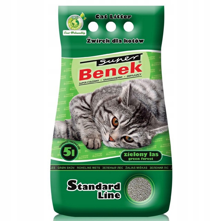 SUPER BENEK STANDARD LINE BENTONITOWY ŻWIREK DLA KOTA ZIELONY LAS 25L Litr
