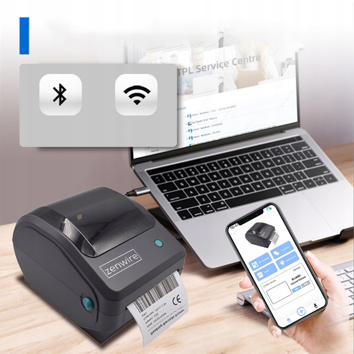 Drukarka Termiczna Etykiet Kurierskich Samoprzylepnych WiFi Bluetooth USB