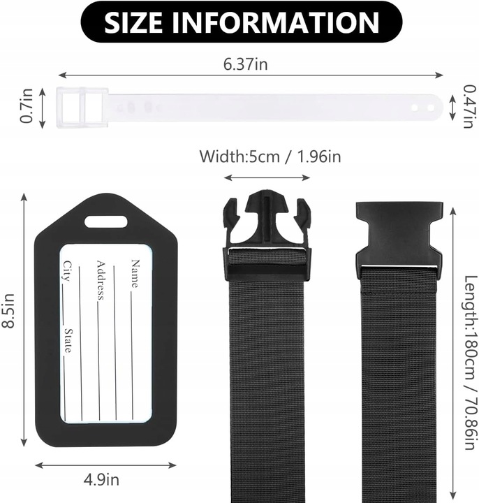 PAS ZABEZPIECZAJĄCY do WALIZKI BAGAŻU CZARNY torby spinający pasy 6szt + za