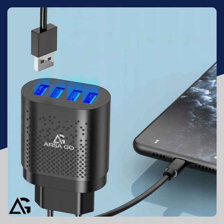 SZYBKA ŁADOWARKA DO TELEFONU KOSTKA 4X USB SZYBKIE ŁADOWANIE I KABEL 3W1