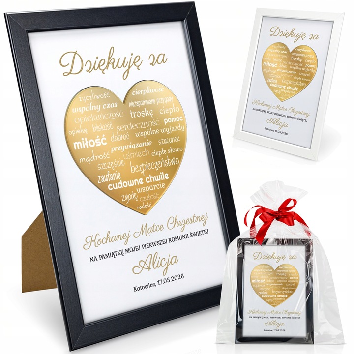 Podziękowania KOMUNIA Św DLA CHRZESTNYCH RAMKA 3D DZIADKÓW PREZENT obraz