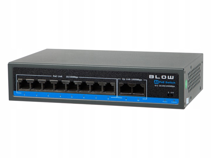 Switch POE do kamer 8xPOE 100Mbps 2xUpLINK 1Gb/s 120W BLOW Extend mode