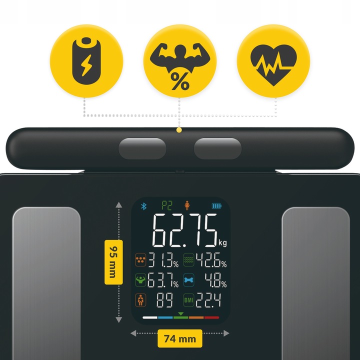 WAGA ŁAZIENKOWA ANALITYCZNA ELEKTRONICZNA POMIAR TŁUSZCZU BMI SZKLANA SMART