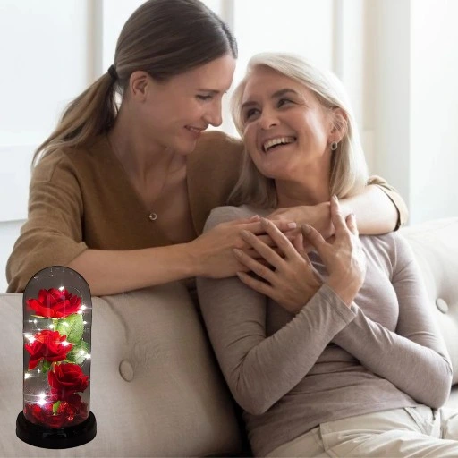 WIECZNA RÓŻA W SZKLE W KOPULE ŚWIECĄCA NA WALENTYNKI LED PREZENT PUDEŁKO