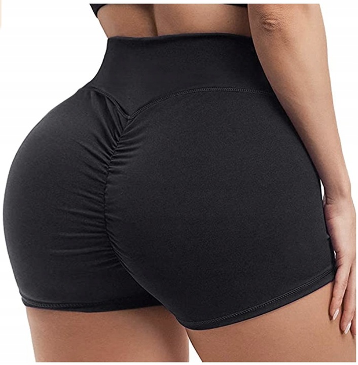 KRÓTKIE spodenki damskie SZORTY sportowe PUSH UP fitness CZARNE S