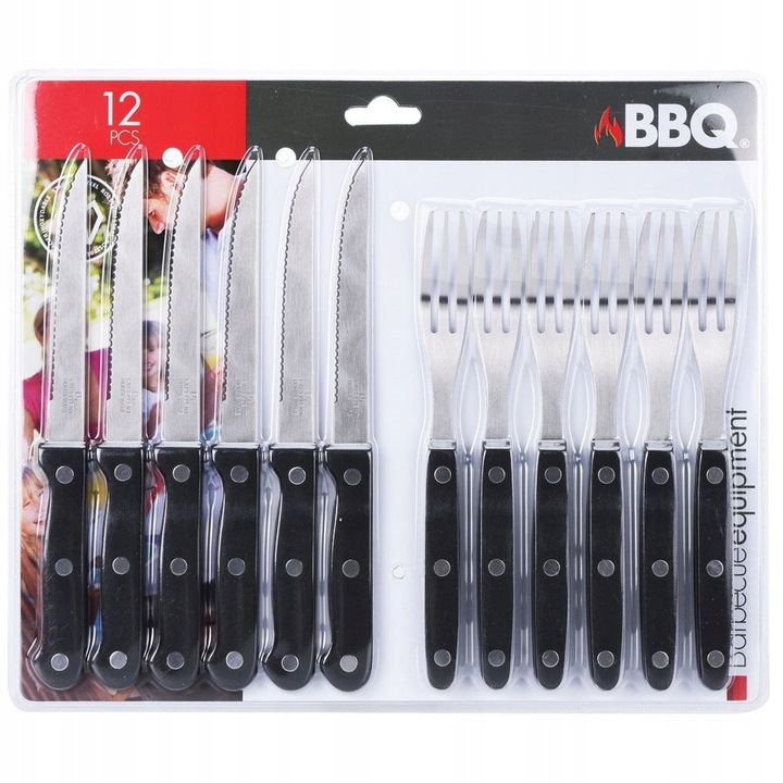 12x Sztućce DO STEKÓW burgerów pizzy mięsa grilla widelec nóż z ząbkami