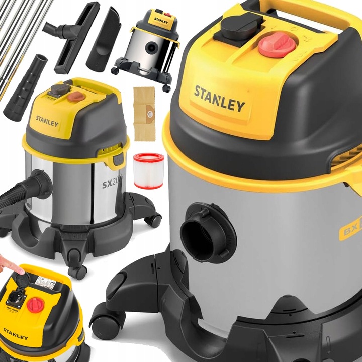 ODKURZACZ PRZEMYSŁOWY BEZWORKOWY MOCNY SUCHO MOKRO GNIAZDO STANLEY 3200W