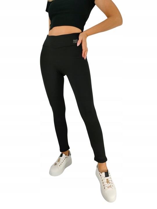 Leginsy damskie czarne kryjące z panelem ocieplane na chłodniejsze dni