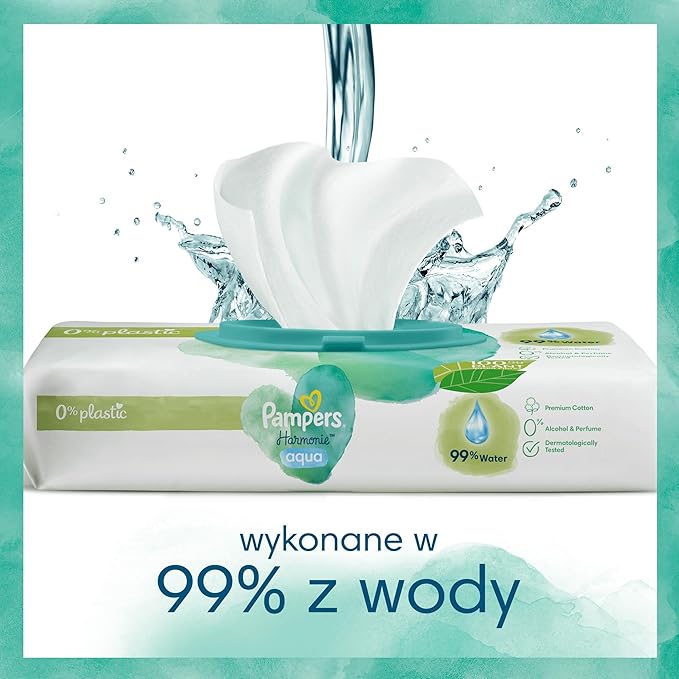 Pampers Harmonie Aqua - Delikatne Chusteczki Nawilżane dla Dzieci 3 x 48szt