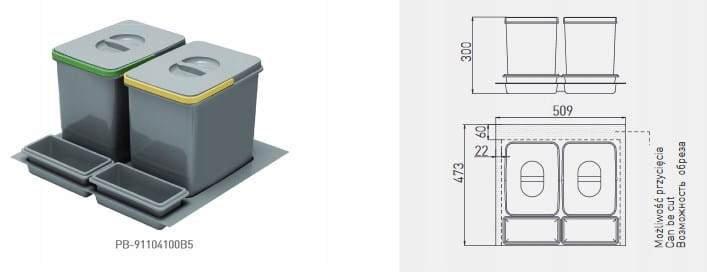 Kosz Segregator na śmieci MULTINO 60 2x15 L - 2 pojemniki