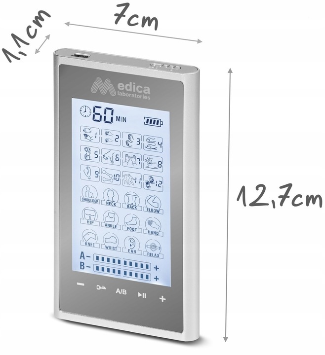 ELEKTROSTYMULATOR MIĘŚNI MASAŻER TENS EMS + ELEKTRODY 16 szt. ZESTAW XXL