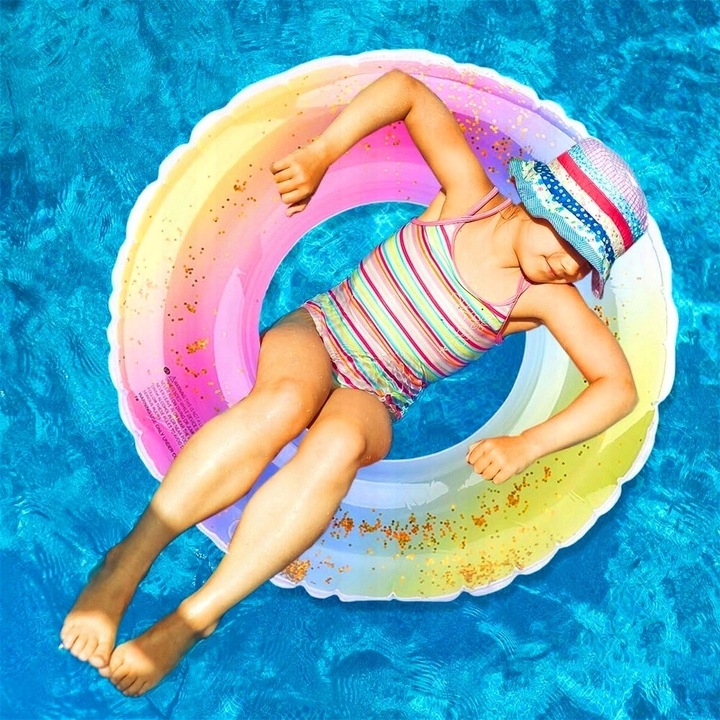 KOŁO DO PŁYWANIA PLAŻOWE DMUCHANE TĘCZA Z BROKATEM NAD WODĘ, BASEN DUŻE
