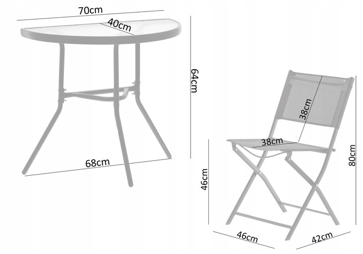 ZESTAW MEBLI BALKONOWYCH DO OGRODU 2x KRZESŁA SKŁADANE + STÓŁ