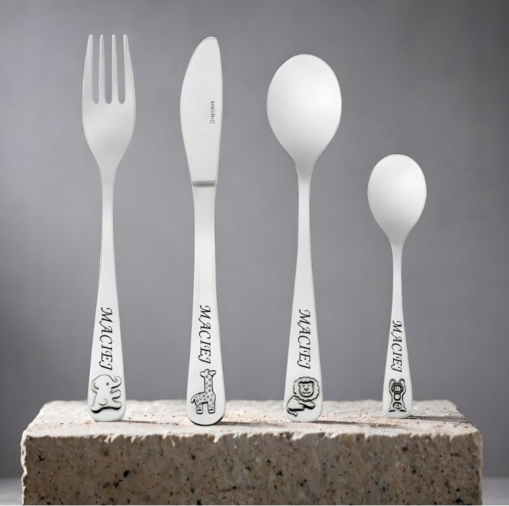 Sztućce dla Dzieci z GRAWEREM Gratis Prezent na Chrzest Roczek Urodzinki