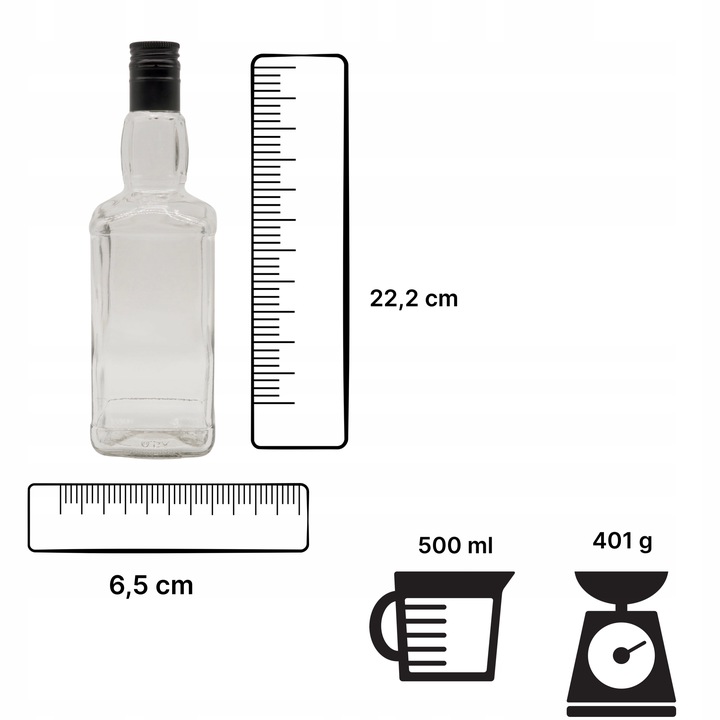 20x Butelki szklane DANIELS 500 ml + ZAKRĘTKI + KRATOWNICA na WHISKY WÓDKĘ