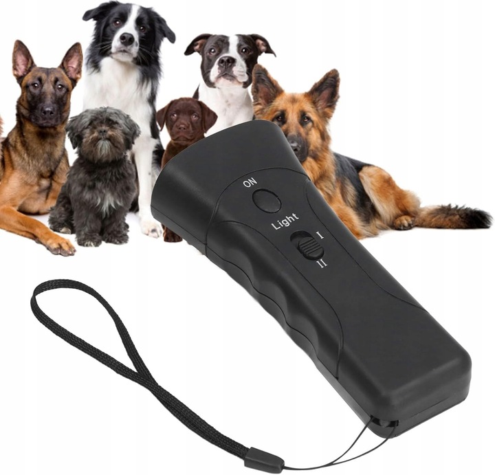Ultradźwiękowy Odstraszacz Psów Treser Elektryczny z Latarką LED