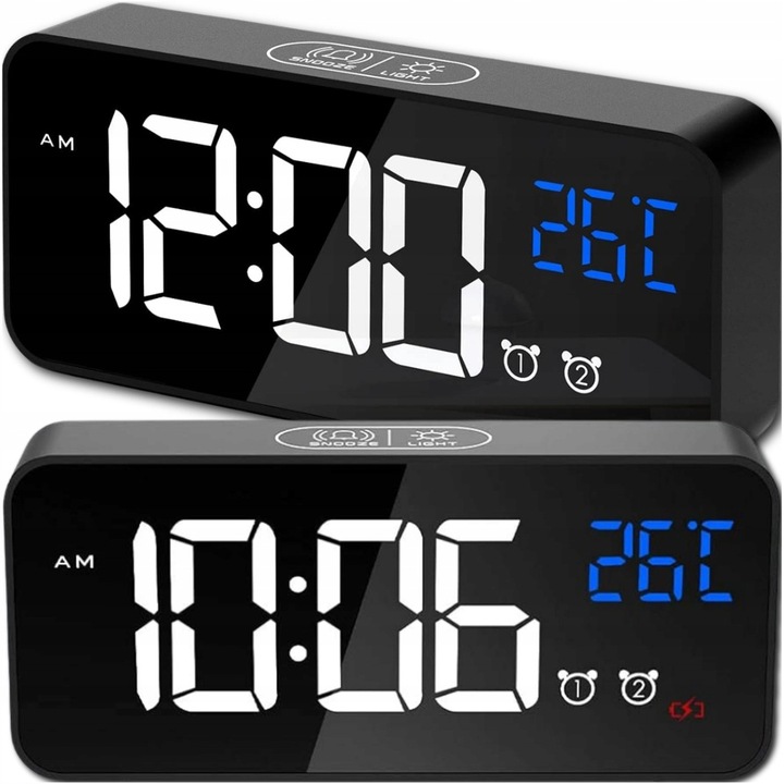 BUDZIK ELEKTRONICZNY ZEGAR LED CYFROWY STOJĄCY TERMOMETR ALARM DATA + USB