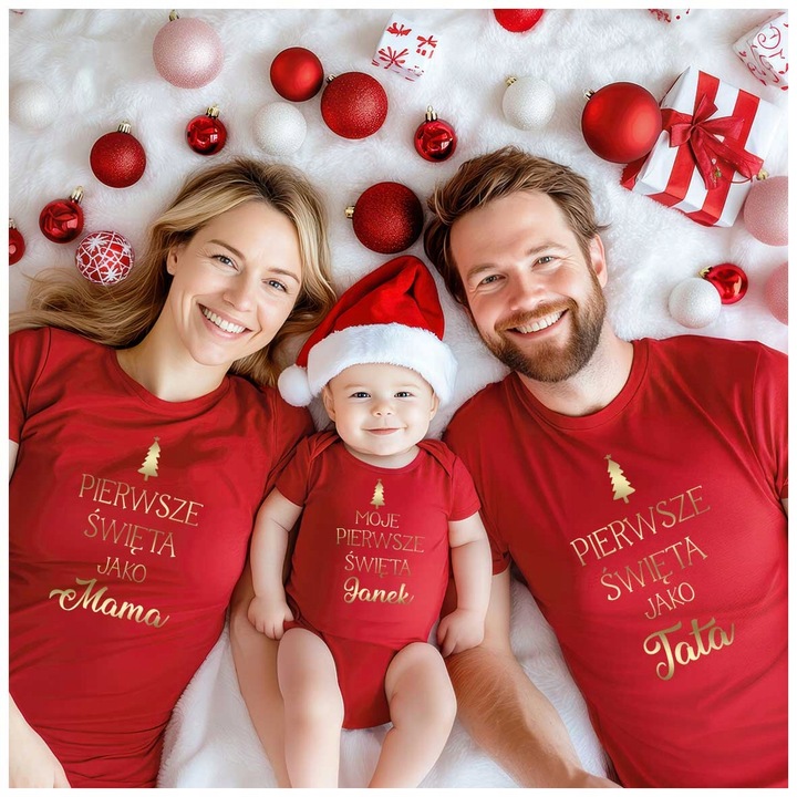 ŚWIĄTECZNE KOSZULKI DLA RODZINY 2+1 PIERWSZE ŚWIĘTA JAKO MAMA TATA
