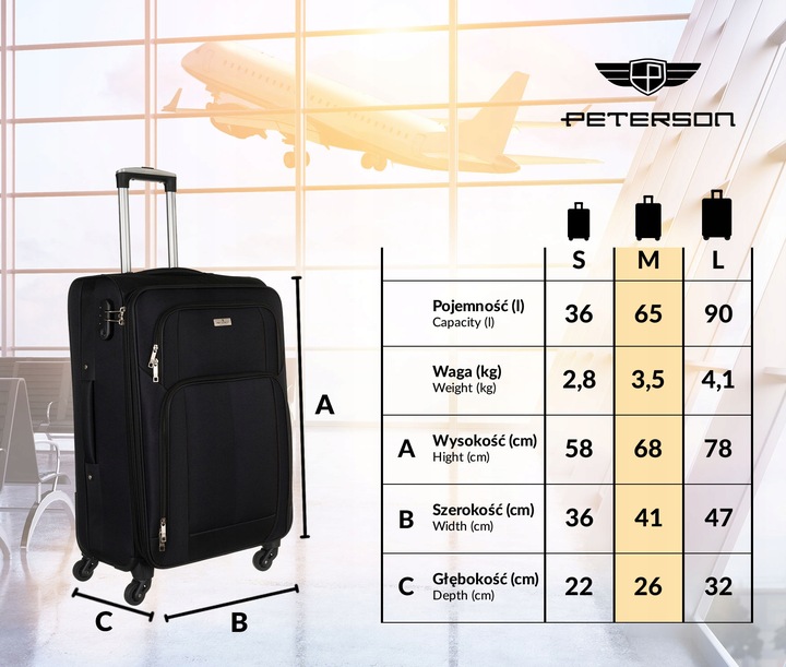 Walizka podróżna na kółkach miękka z kieszeniami średnia pojemna