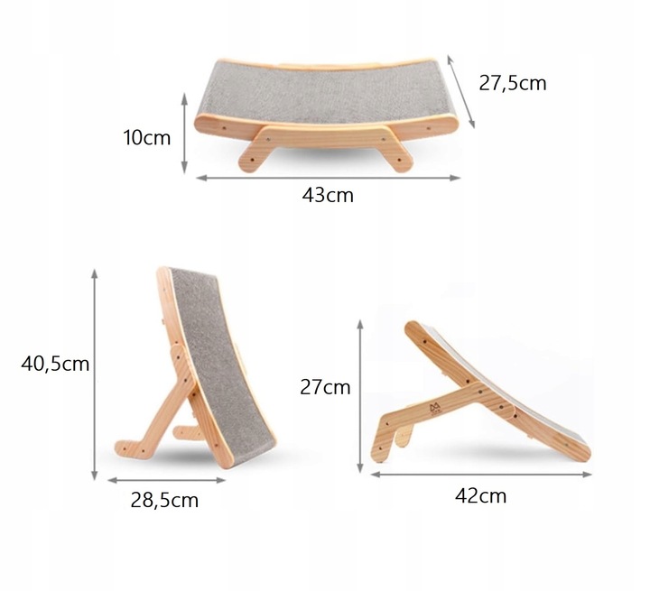 Drapak drewniany dla kota legowisko leżanka 2w1 mata do drapania (F066)