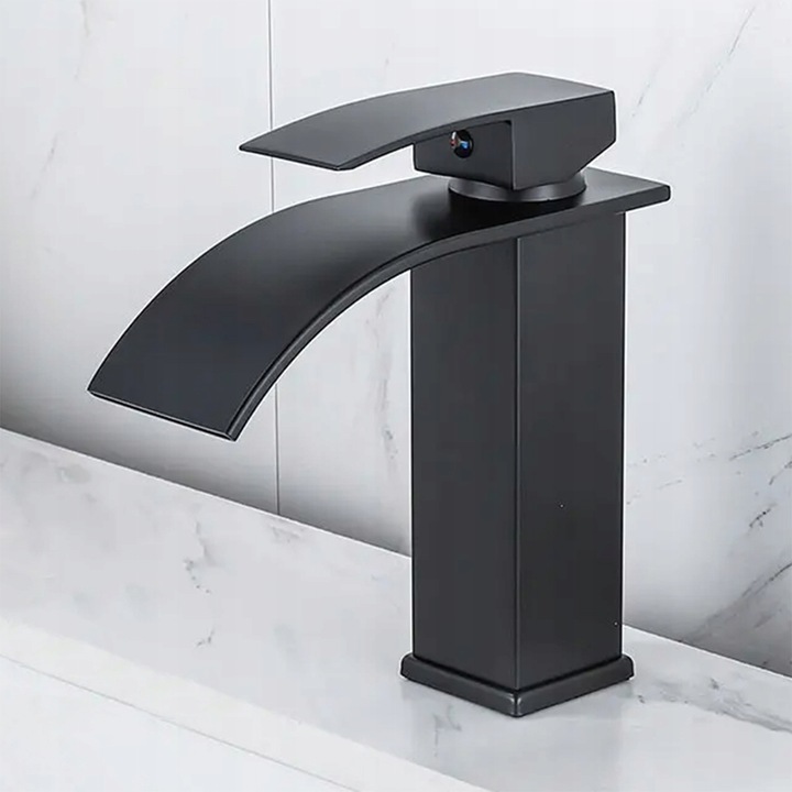 CZARNA BATERIA UMYWALKOWA STOJĄCA WODOSPAD CUBIC ŁAZIENKOWA KRAN UMYWALKI