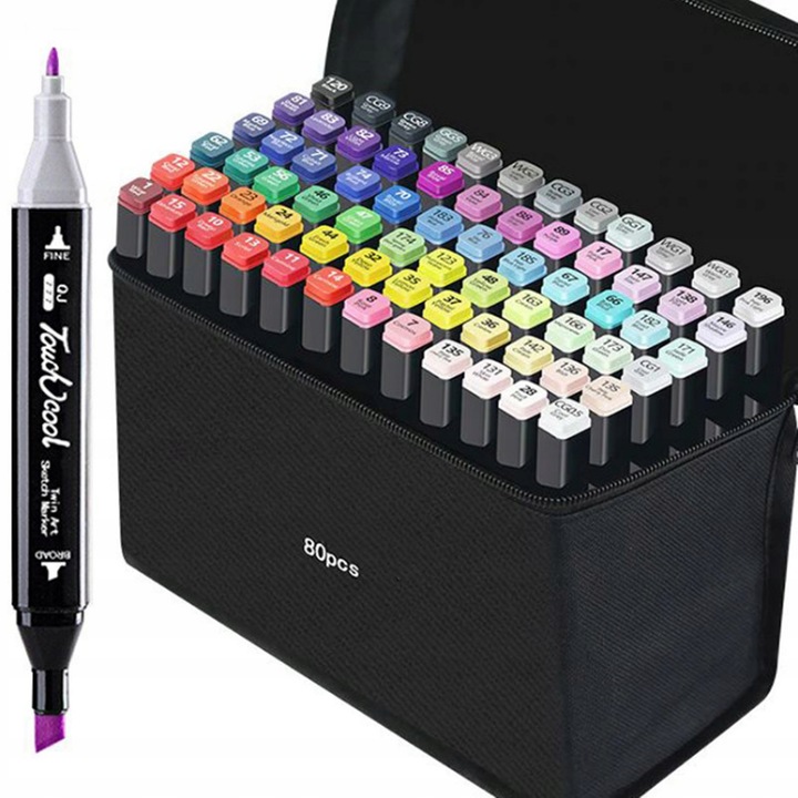 MARKERY ALKOHOLOWE ZESTAW 80SZT FLAMASTRY DWUSTRONNE PISAKI MAZAKI + TORBA