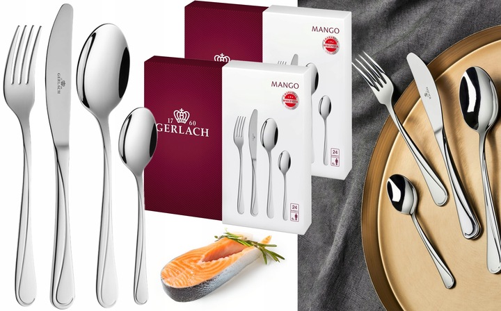 GERLACH KOMPLET ZESTAW SZTUĆCÓW SZTUĆCE PUDEŁKO POŁYSK MANGO 12 OSÓB