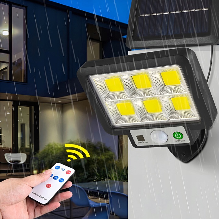 LAMPA SOLARNA LED DO OGRODU GARAŻU Z CZUJNIKIEM ZMIERZCHU RUCHU + PILOT