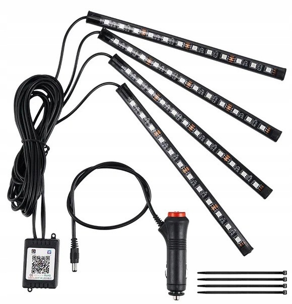 Oświetlenie LED RGB Wnętrza Pojazdu Auta Kabiny Tuning Zestaw Aplikacja