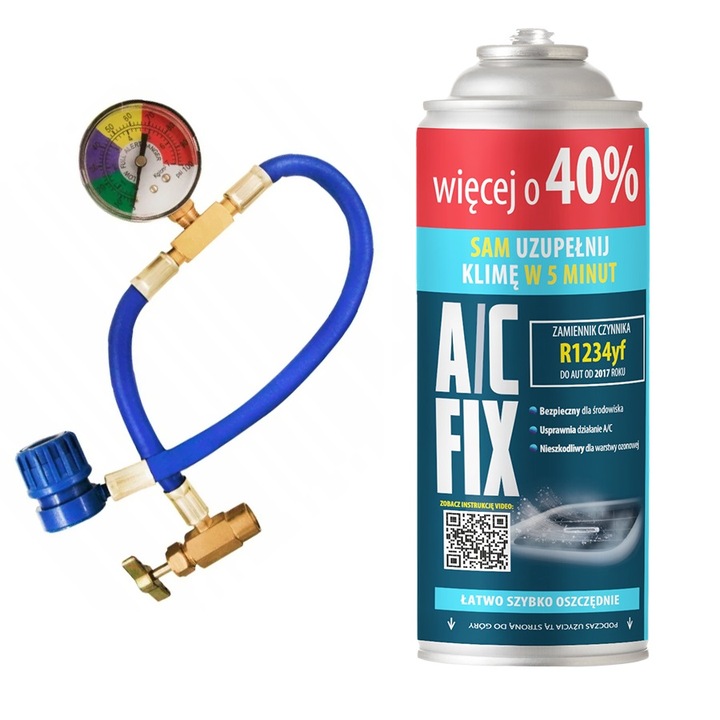 A/C FIX GAZ DO NABIJANIA KLIMATYZACJI AUT R1234YF CZYNNIK + PRZEWÓD +50%