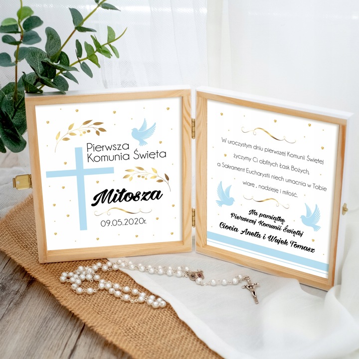 PAMIĄTKA PIERWSZEJ KOMUNII ŚWIĘTEJ PREZENT NA KOMUNIĘ PUDEŁKO UPOMINEK