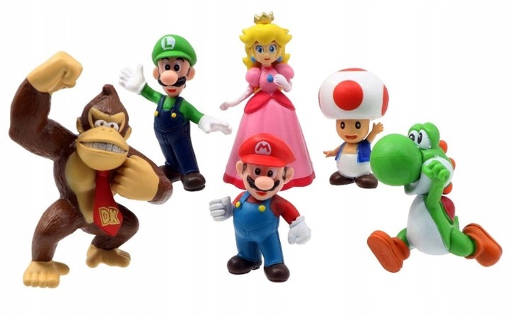 6x FIGURKI SUPER MARIO BROS LUIGI PEACH YOSHI TOAD
