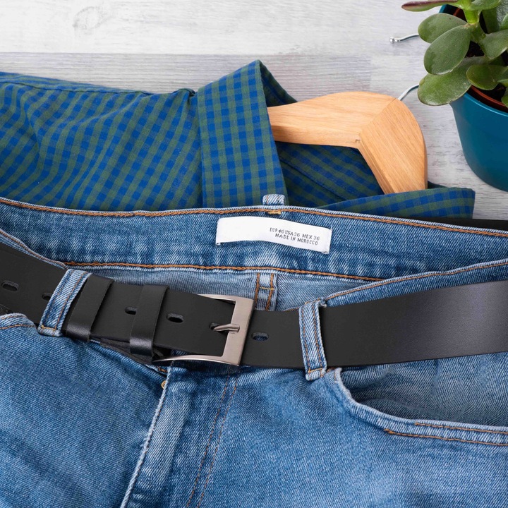 SEPHER Pasek skórzany AUTHENTIC męski CZARNY jeans