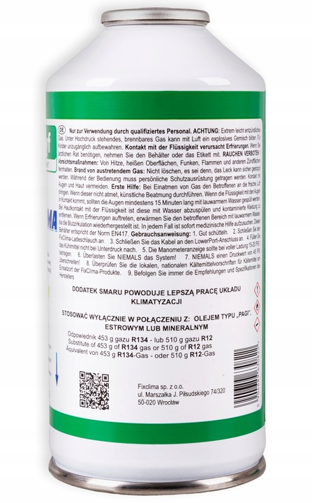 GAZ DO NAPEŁNIANIA KLIMATYZACJI AUT KLIMY AUT R1234YF CZYNNIK CHŁODNICZY